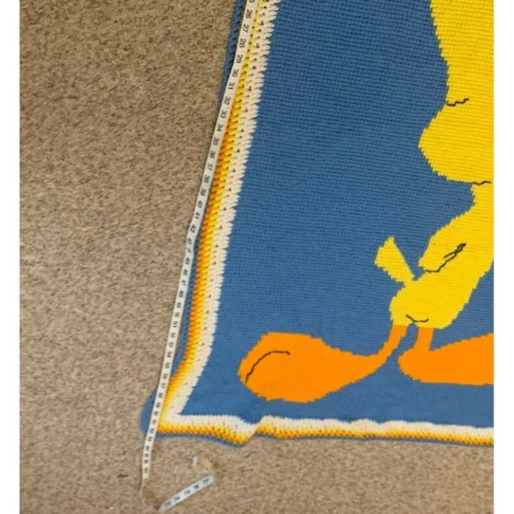 Handmade Knitted Tweety Bird Blanket‎ 62 Inches X 36 Inches Amazing details!